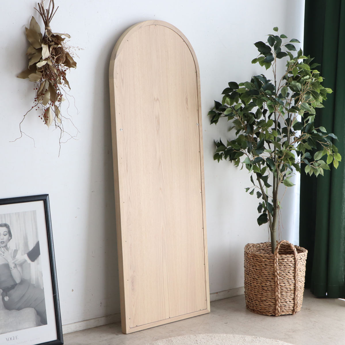 アーチ型木製 ミラー 配送 大きめ 天然木 スタンドミラー 大きめ