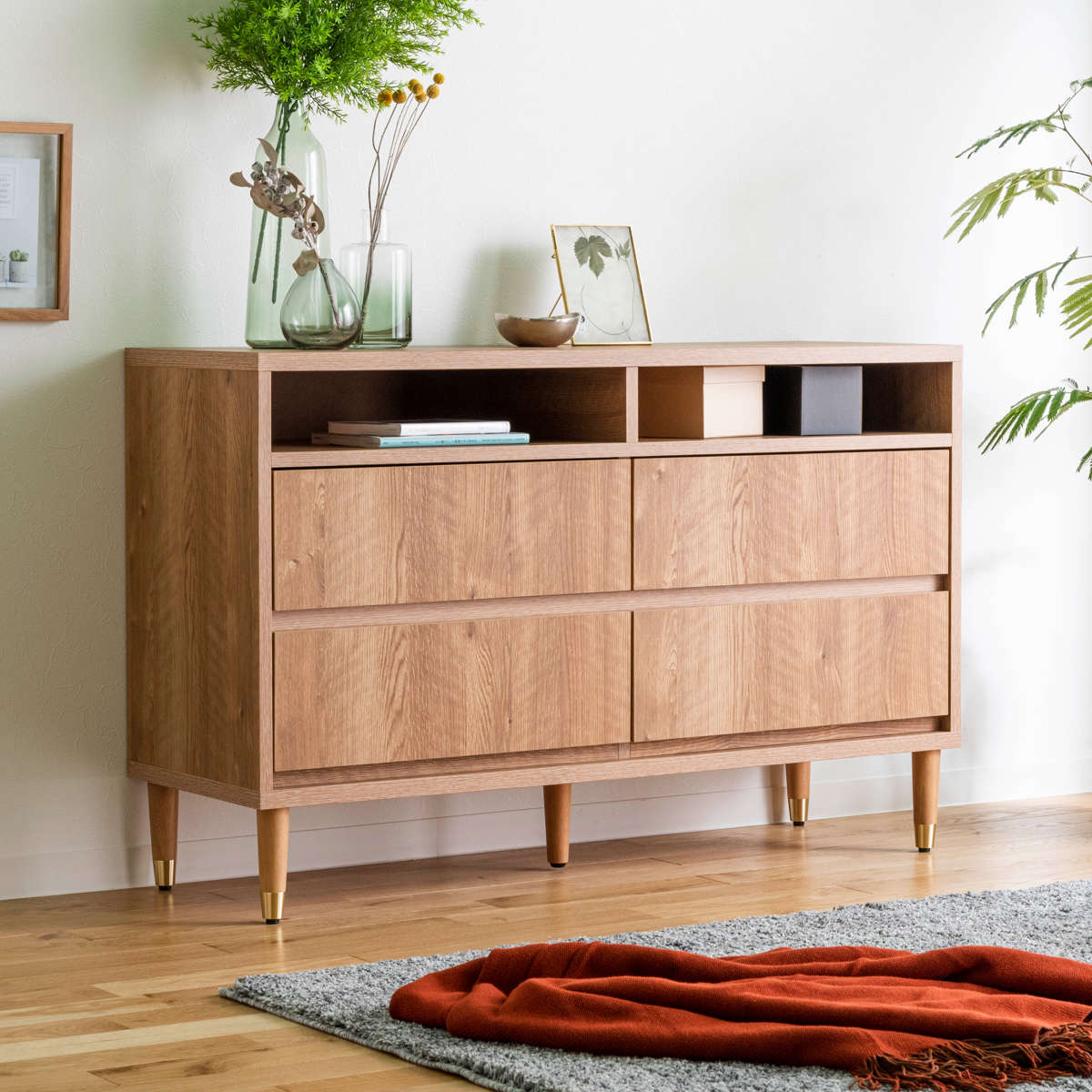 ワイドチェスト 幅120cm 2段4杯 ナチュラルモダン 日本製 （ チェスト