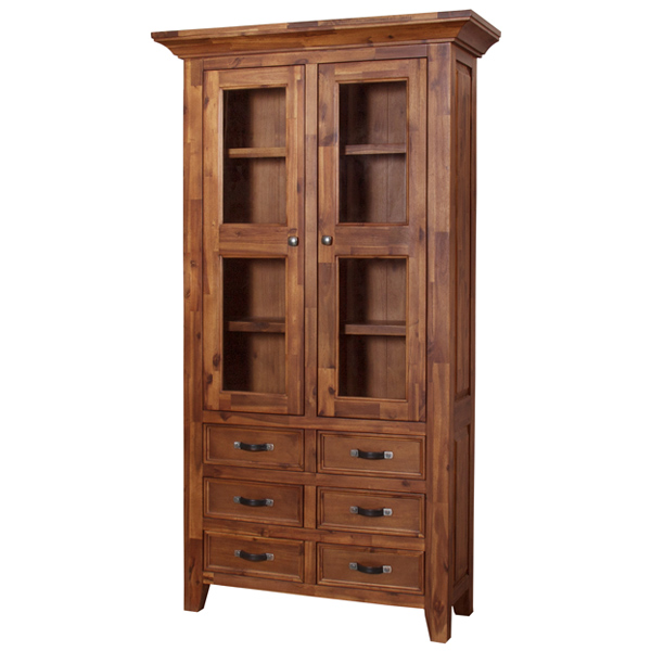 本棚 扉付 ウッドシェルフ 天然木 レトロ調 幅104cm （ 書棚