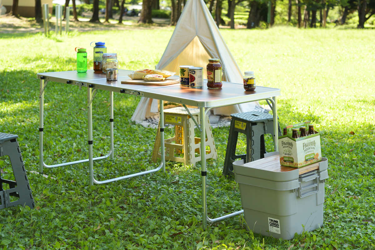 アウトドアテーブル 奥行60cm 高さ3段階調節 フォールディングテーブル