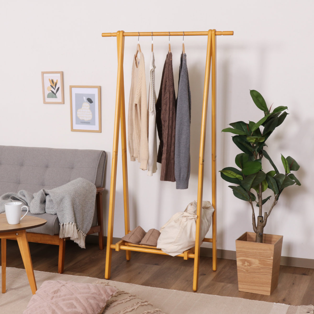ハンガーラック 幅75cm 折りたたみ式 天然木 （ 折り畳み 折りたたみ
