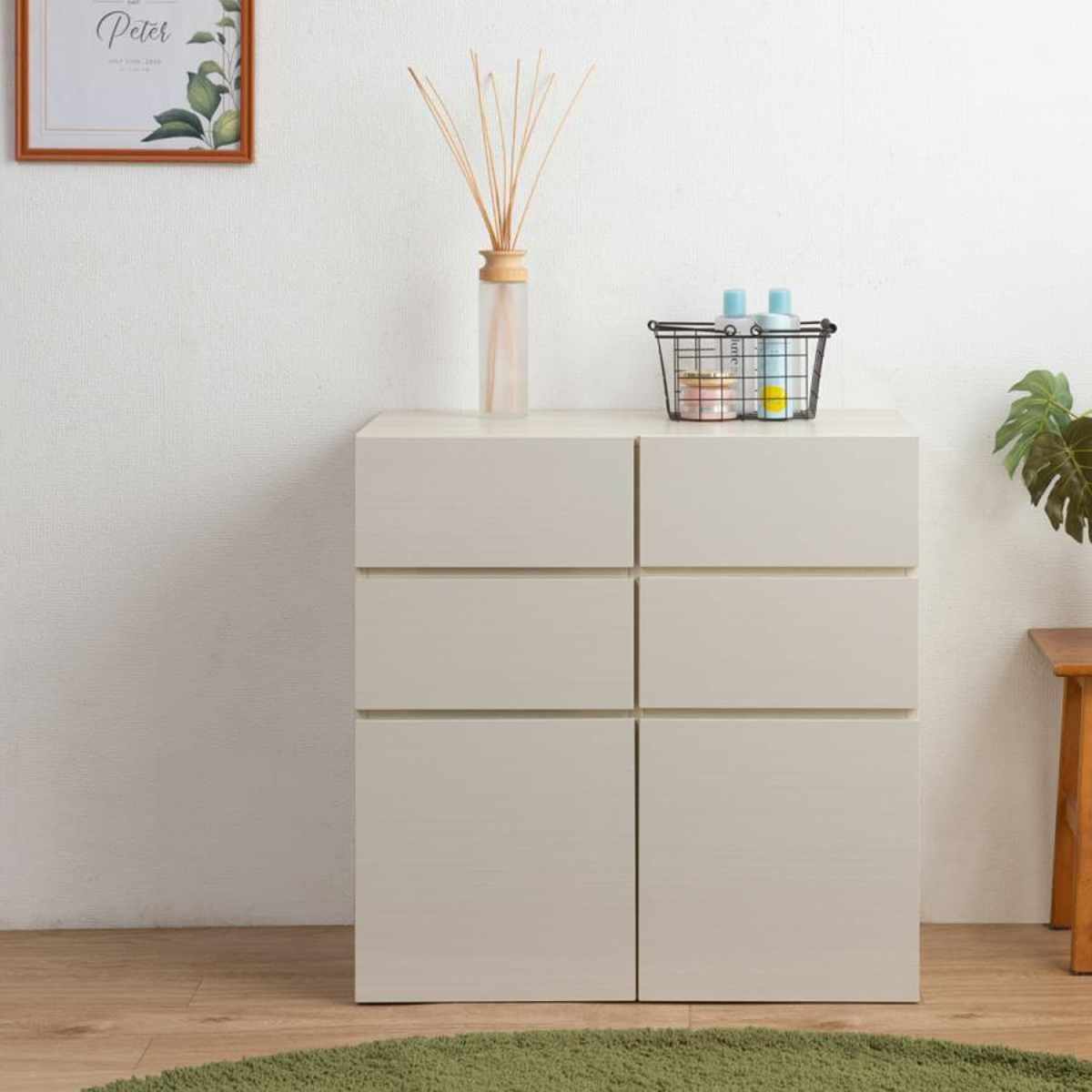 スクエアキャビネット 引出し 下扉タイプ ハイグロス前板 幅70cm