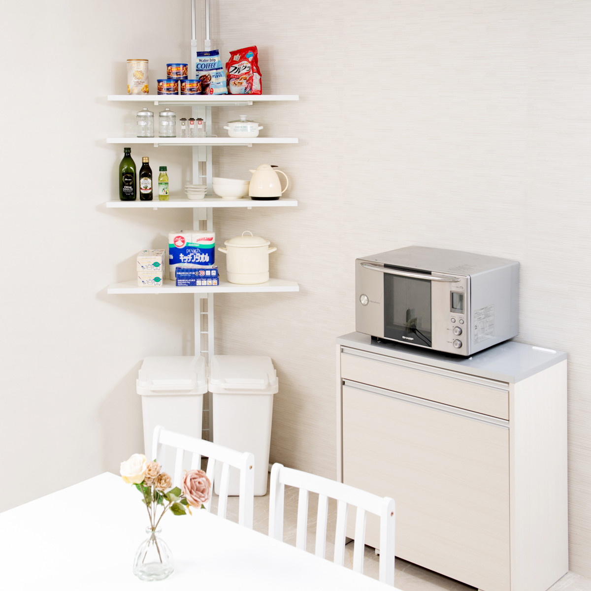 突っ張り コーナーラック 4段 可動棚 日本製 – ハウジー