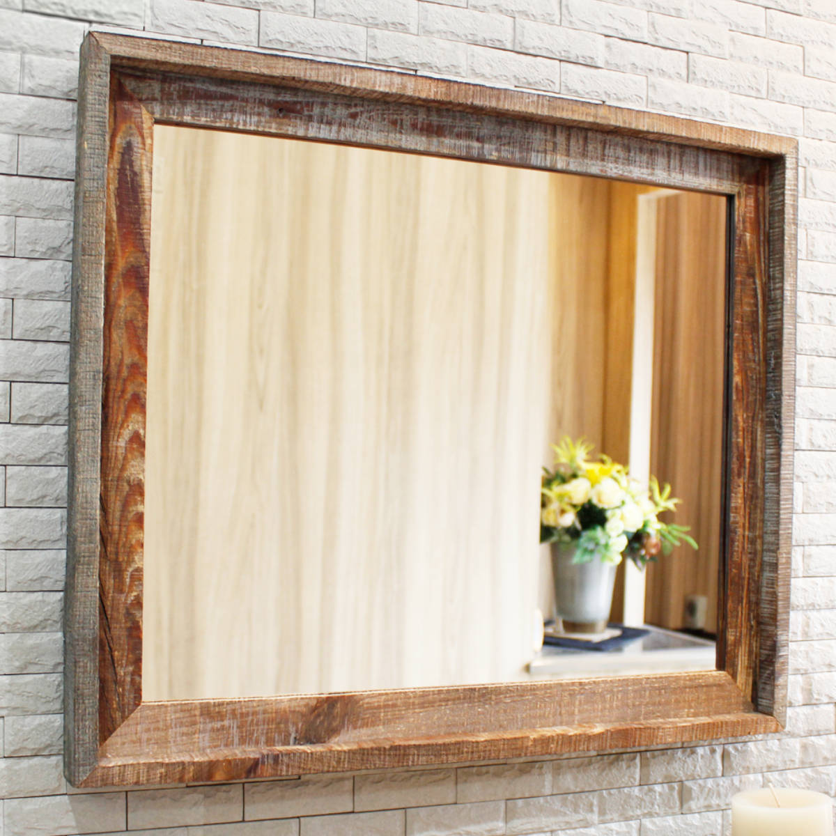 ウォールミラー 44.5×52.5cm ヴィンテージ 古木材 ウィンスロップ