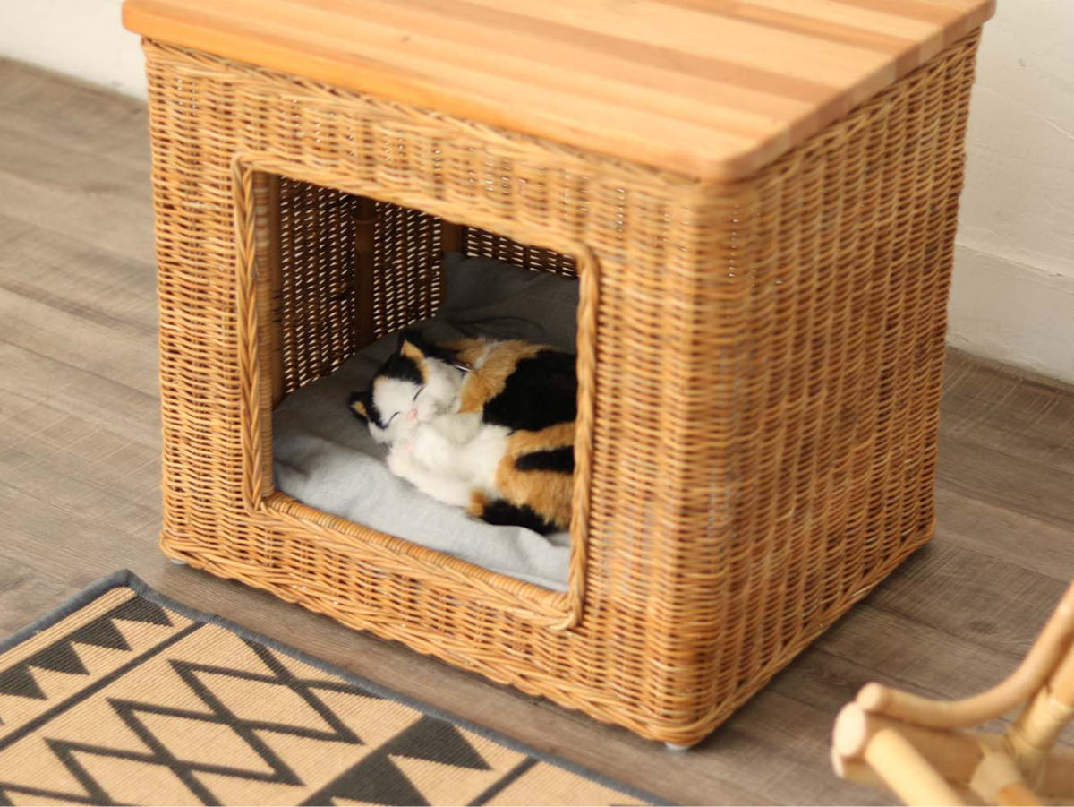 籐 ペットハウス クッション付 テーブル機能 幅55cm （ ペット用 犬 猫