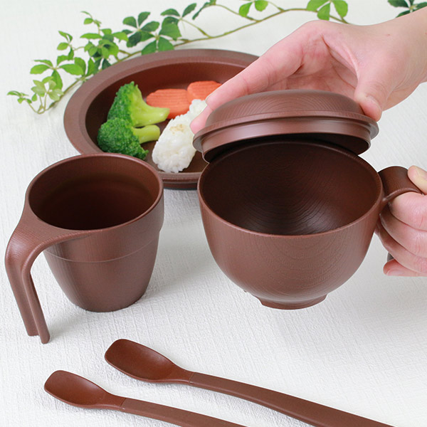 dショッピング |茶碗 370ml ふわっと 取っ手付き フタ付き 木製風