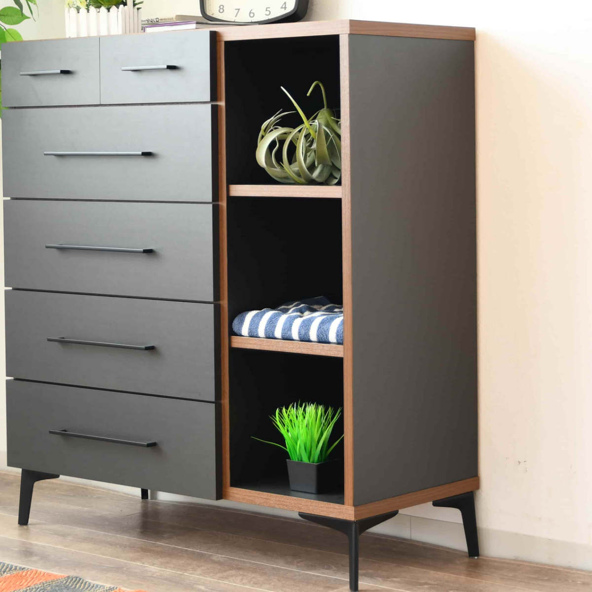 訳アリ 5段チェスト ダークブラウン 幅77×奥56×高140cm 引き出し 収納