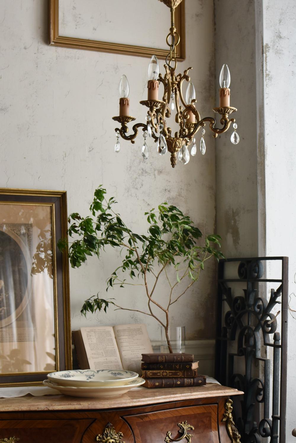 4-1. フランス アンティーク シャンデリア 4灯 キャンドル 吊り下げ