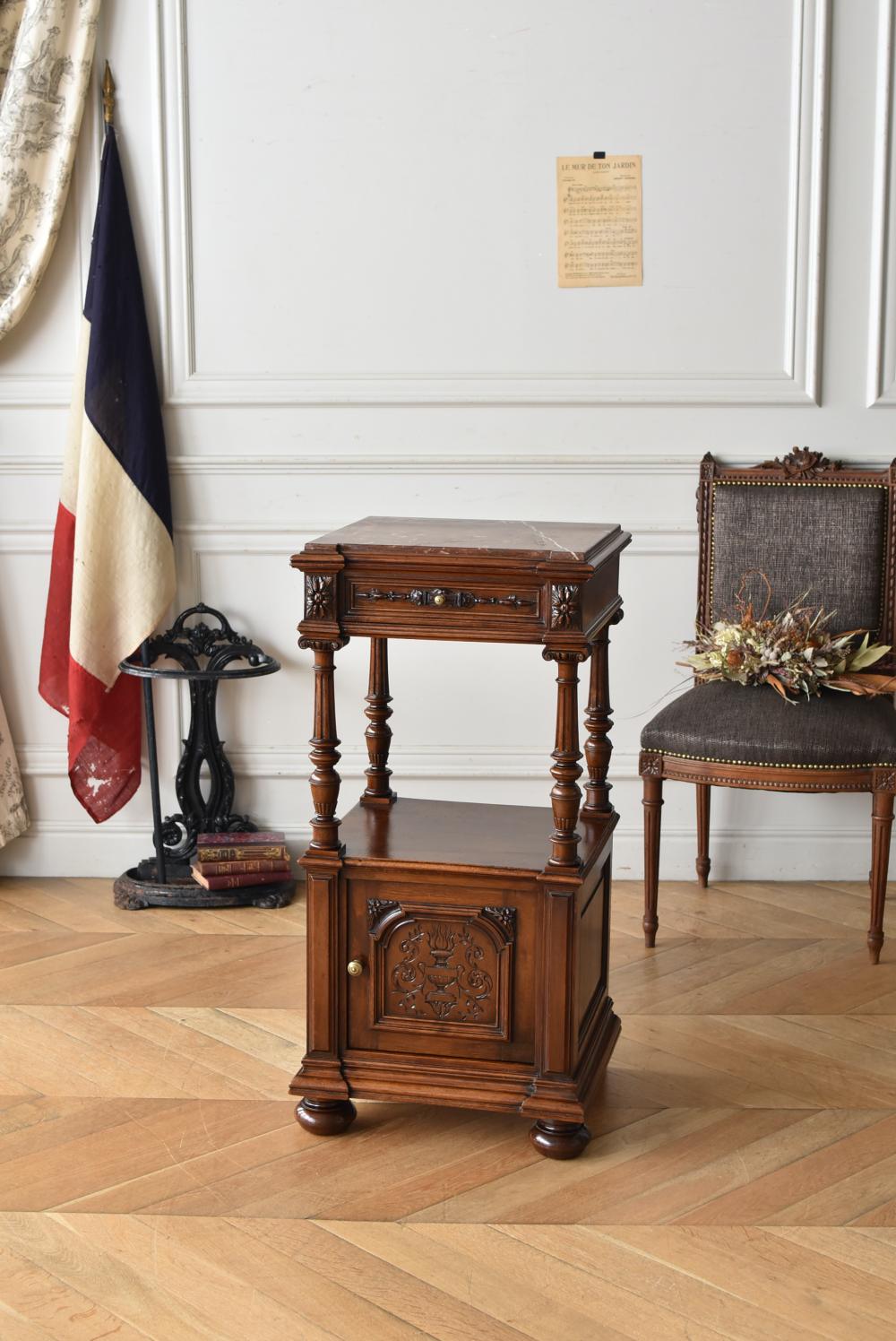 ストア フランスアンティーク木製*大理石キャビネット/ナイトテーブル