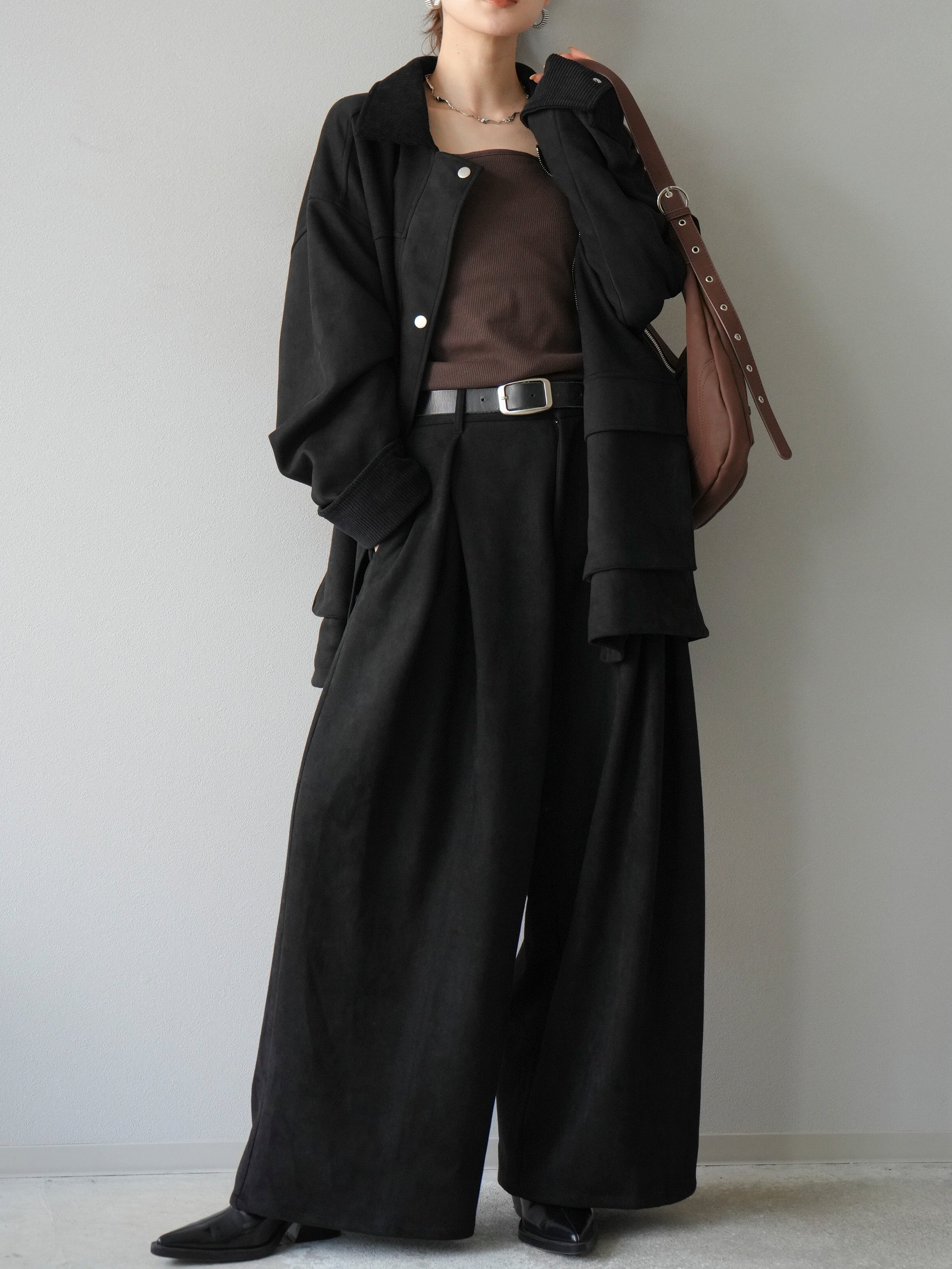 予約]コーデュロイ襟スウェードミドルジャケット /ブラック – Lumier