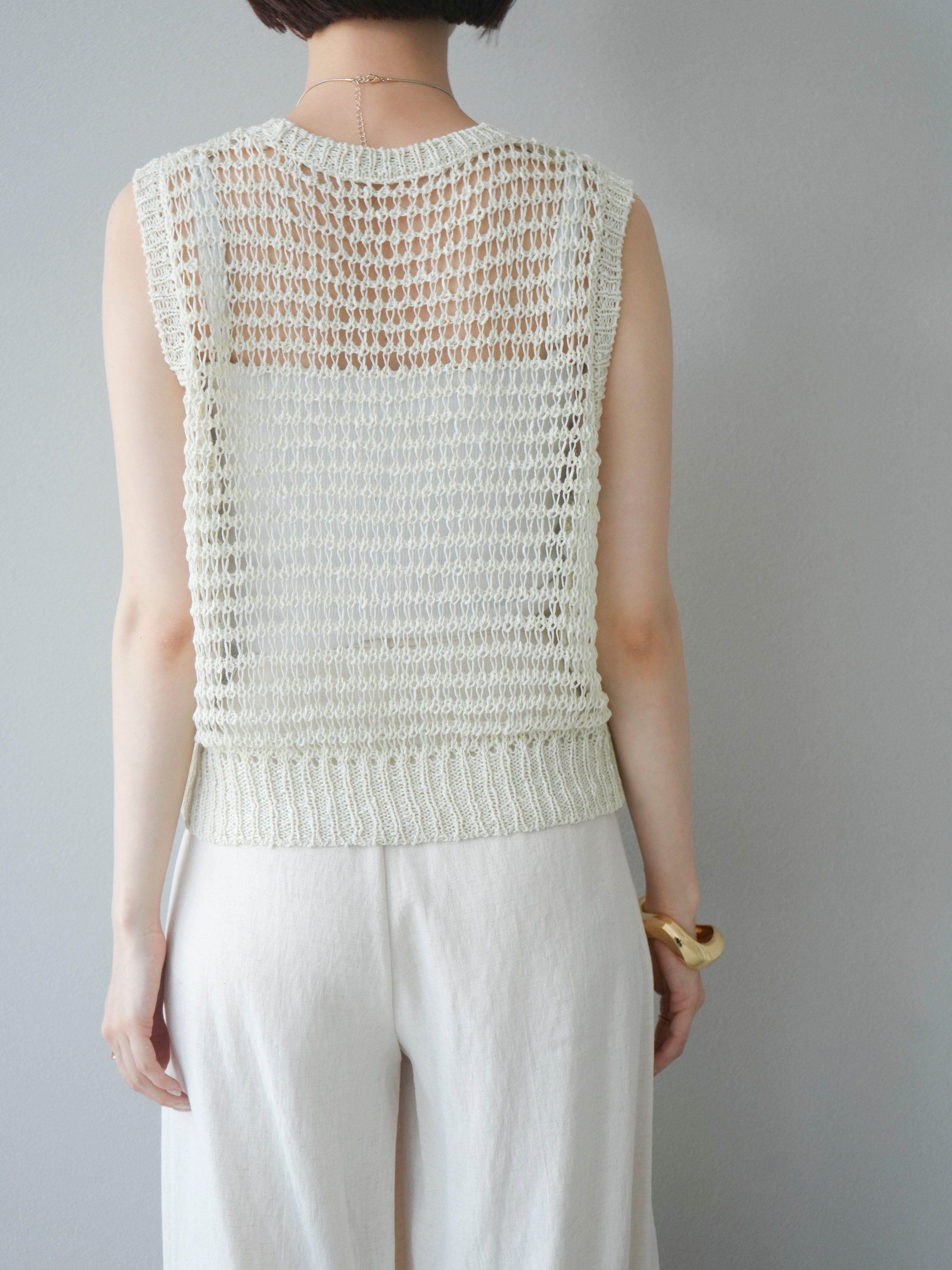 予約]ミックスヤーン透かし編みニットタンクトップ/アイボリー – Lumier