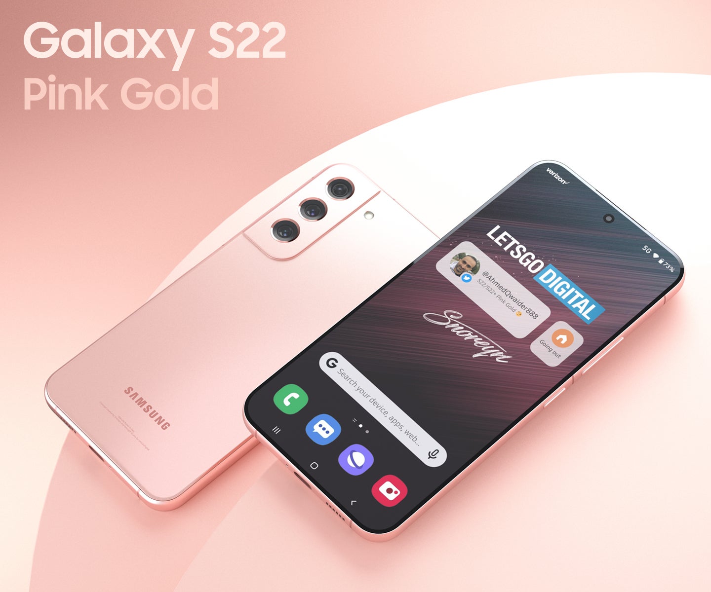 Samsung Galaxy S22 renders in a youthful Pink Gold color appear