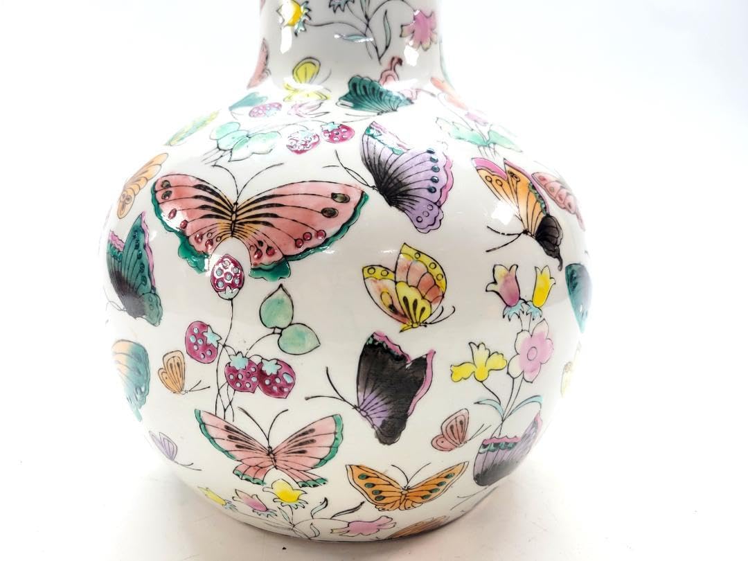 中国美術 大清乾隆年製 粉彩花蝶図花瓶 タニト 東さ7-