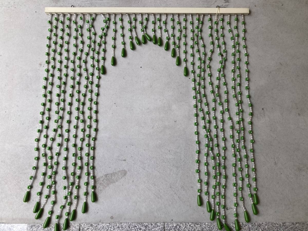 レトロポップ 珠のれん 緑 S 昭和レトロ ビーズのれん 玉 ヴィンテージ