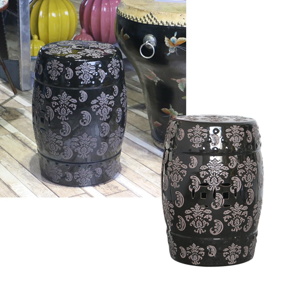 値下げ 骨董品 アンティーク ガーデンスツール 陶器 インテリア 庭椅子