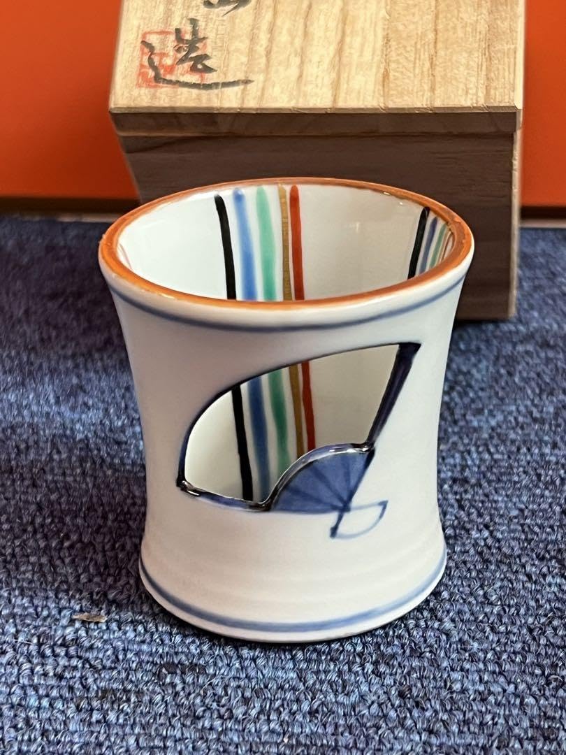 1429 橋本龍岳扇面色絵末広透し蓋置 共箱 茶道具未使用