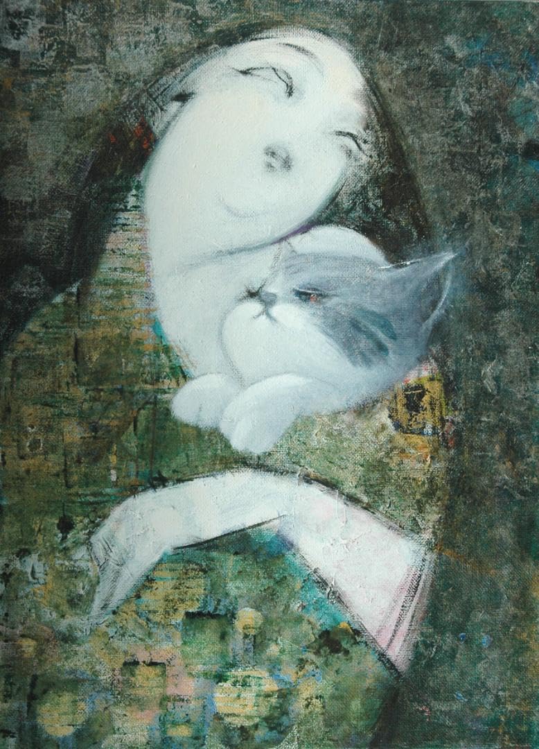 絵画額付 (白）油絵 uF6-050220可愛い子犬