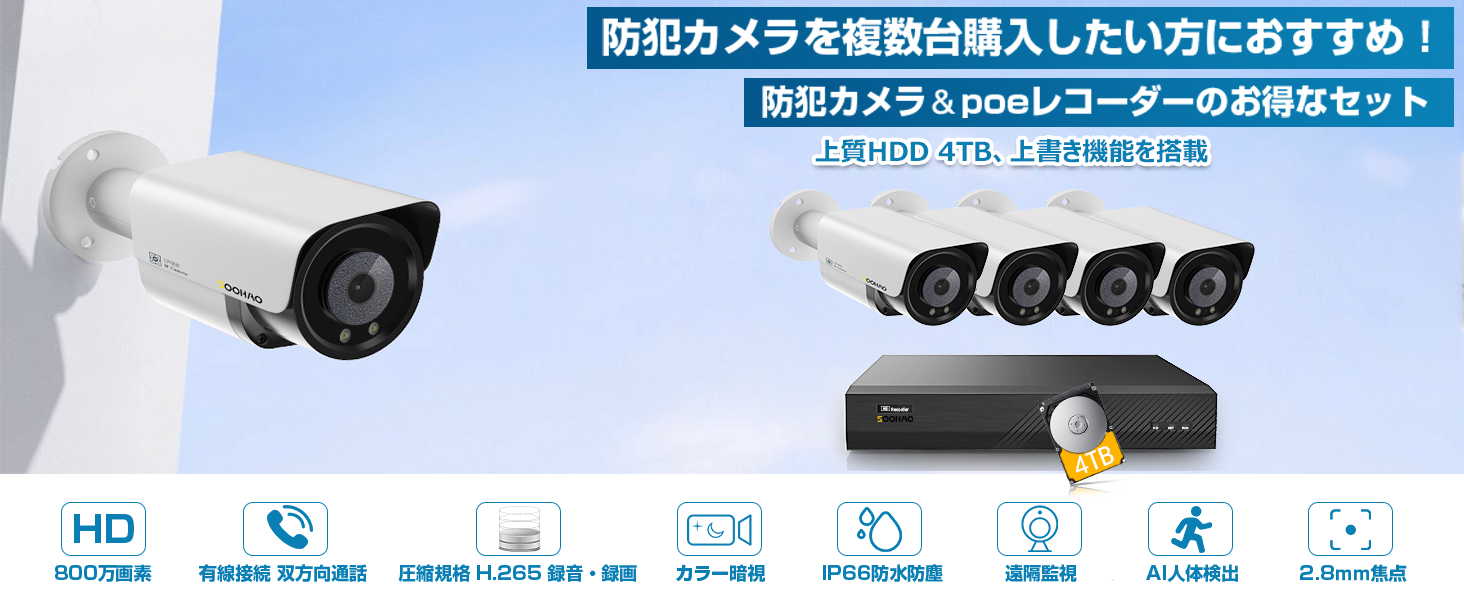 Amazon.co.jp: 【4K800万画素・人体・車両検知・双方向音声】SOOHAO