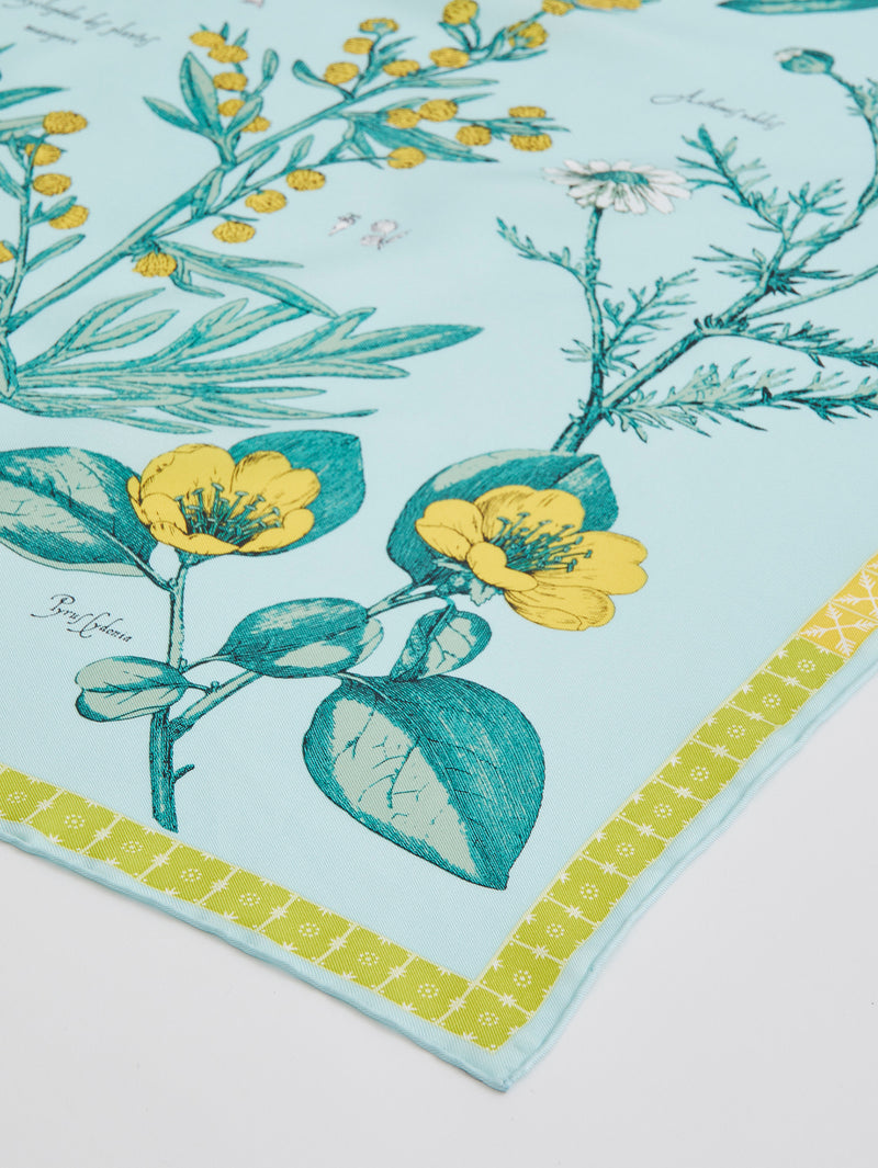 アンティーク フランス シルクスカーフ 鴨の飛翔 森林の湖 蒲の穂 地