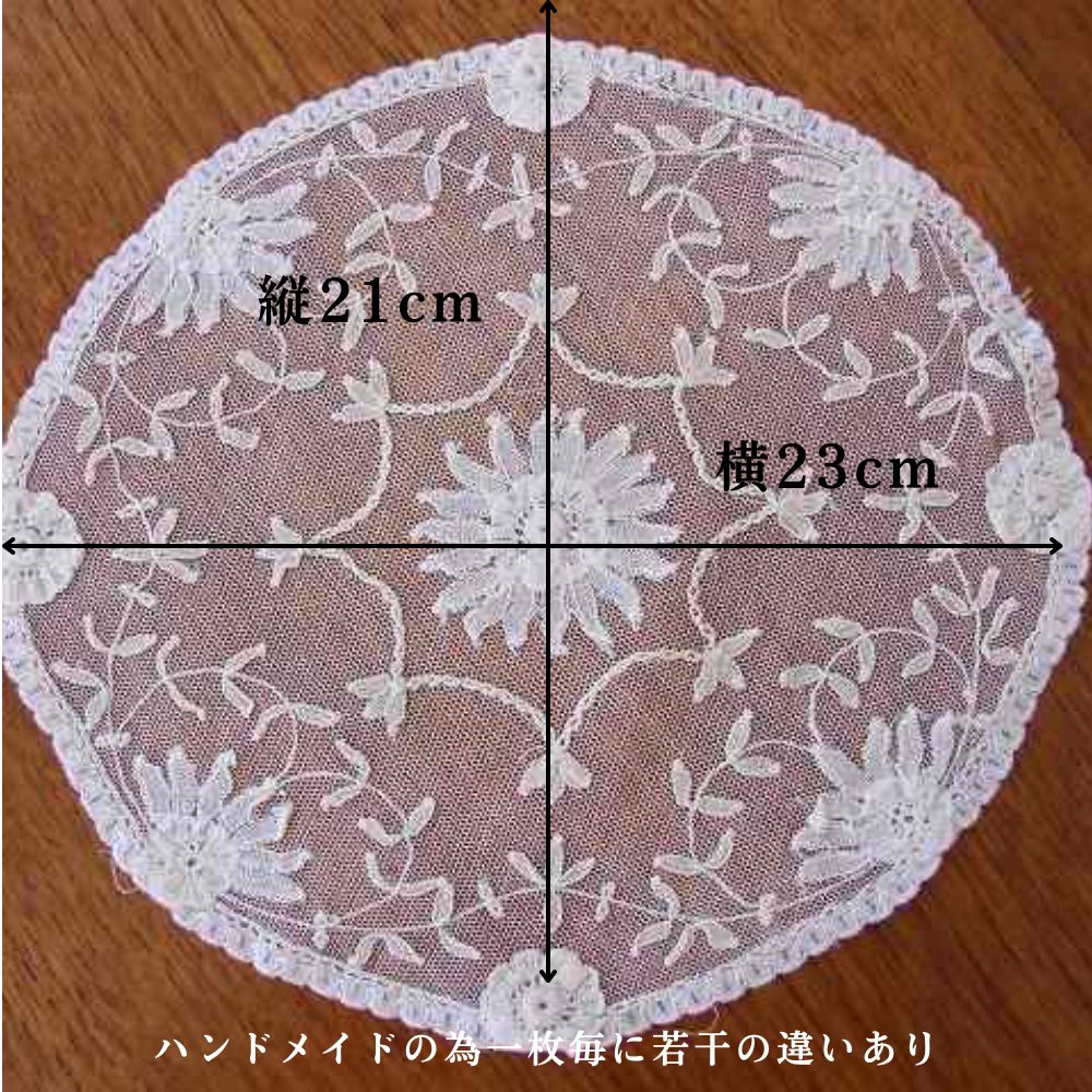 アンティーク ベルギープリンセスレース 30㎝ドイリー 向日葵＆小花