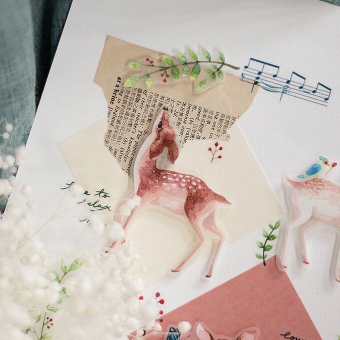 樂意Loidesign]MY DEAR 可愛い鹿と植物柄 マットPETテープ(剥離紙付き