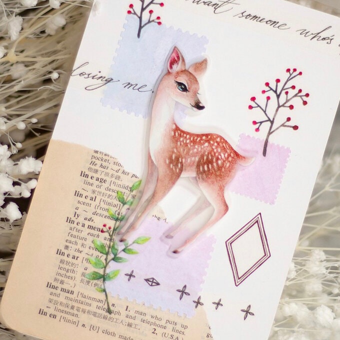 樂意Loidesign]MY DEAR 可愛い鹿と植物柄 マットPETテープ(剥離紙付き