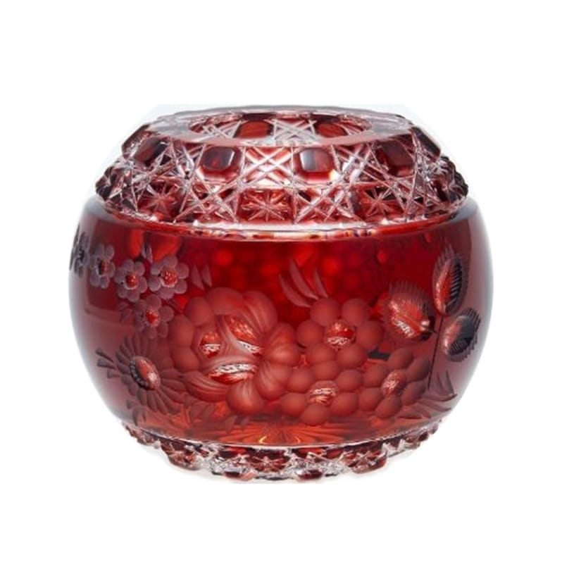 マイセンクリスタル ボール25cm 赤被せ バラ マイセンクリスタル