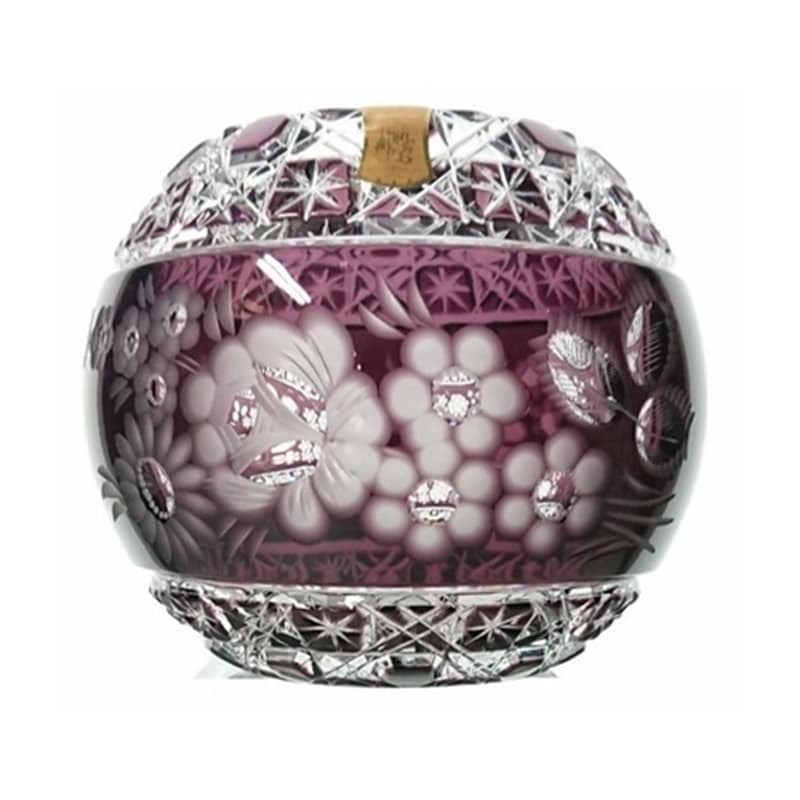 マイセンクリスタル ボール25cm 赤被せ バラ マイセンクリスタル