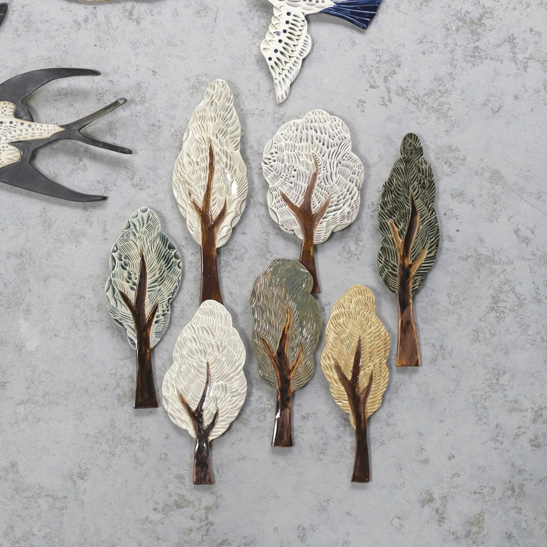 かわいい陶器のフラワーオブジェ ウォールデコ/ブルー おしゃれな