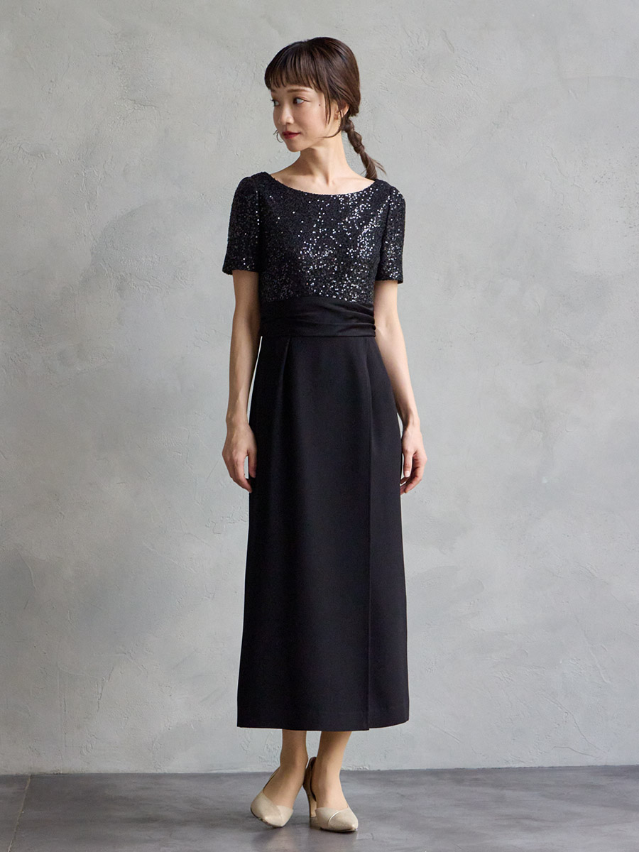 WEB/Aimer Acret店限定】スパンコールタイトラインドレス(M ブラック