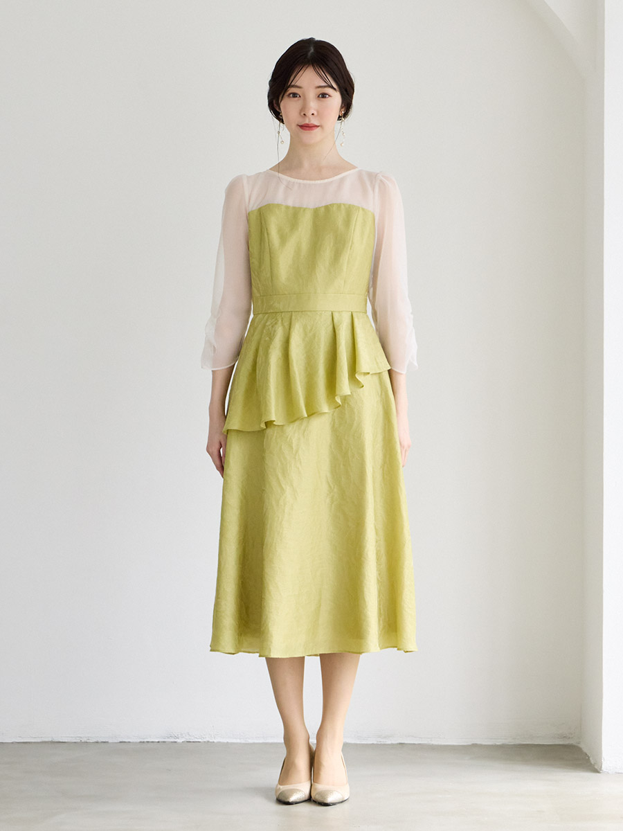 残りわずか】アシンメトリーペプラムフィット＆フレアドレス(M