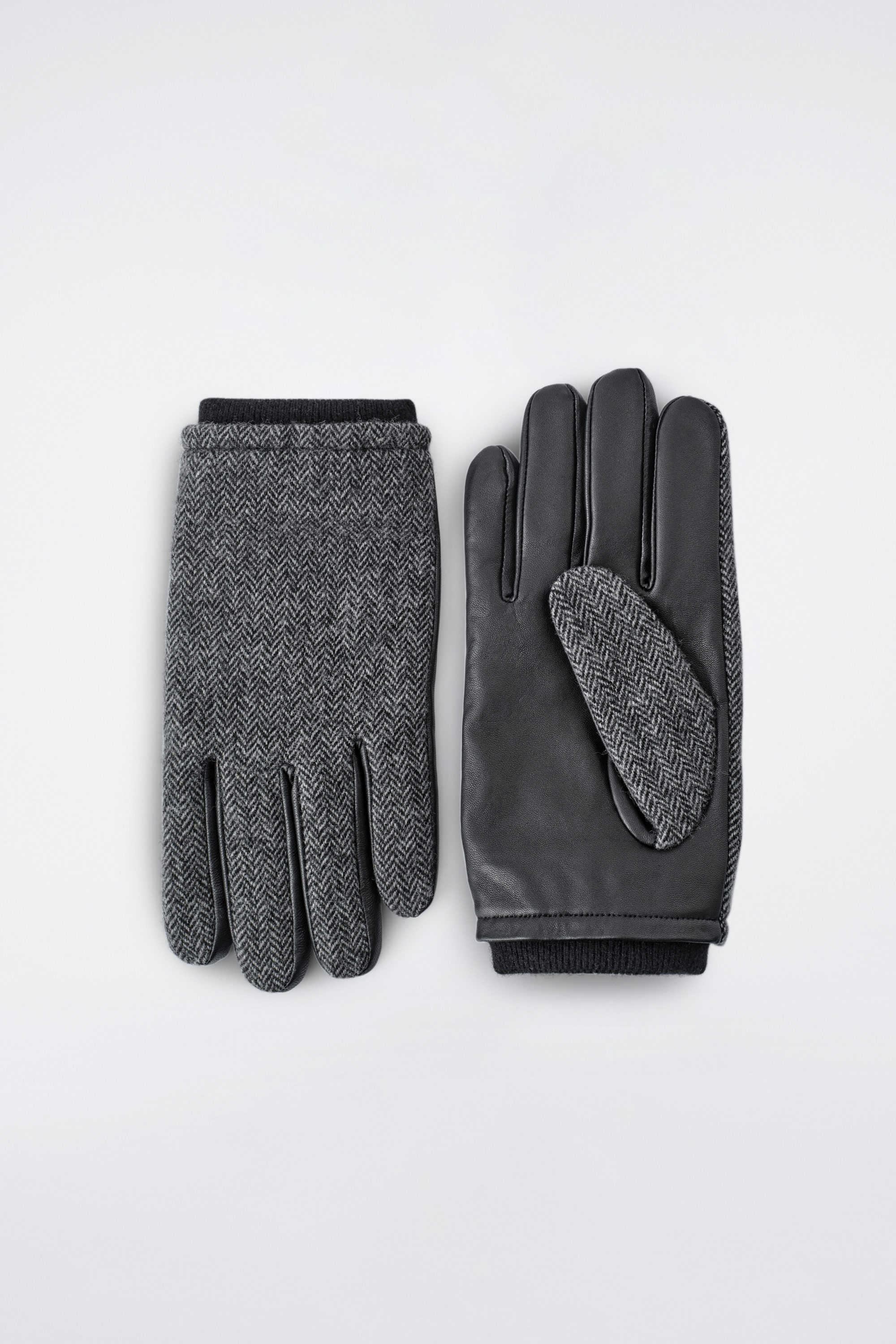 CASHMERE-LINED LEATHER GLOVES - GRAY / HERRINGBONE | COS US