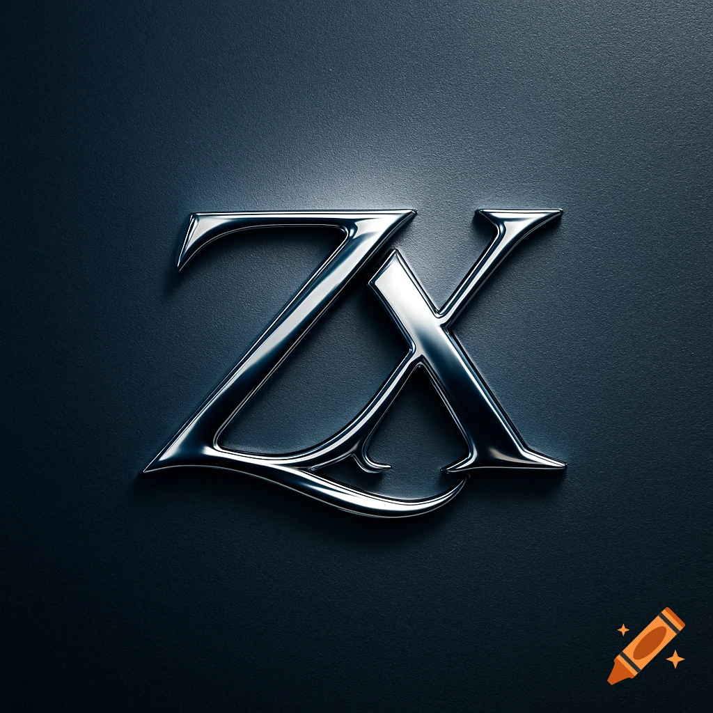 Stylized chrome 'ZX' logo against a dark, textured background. on