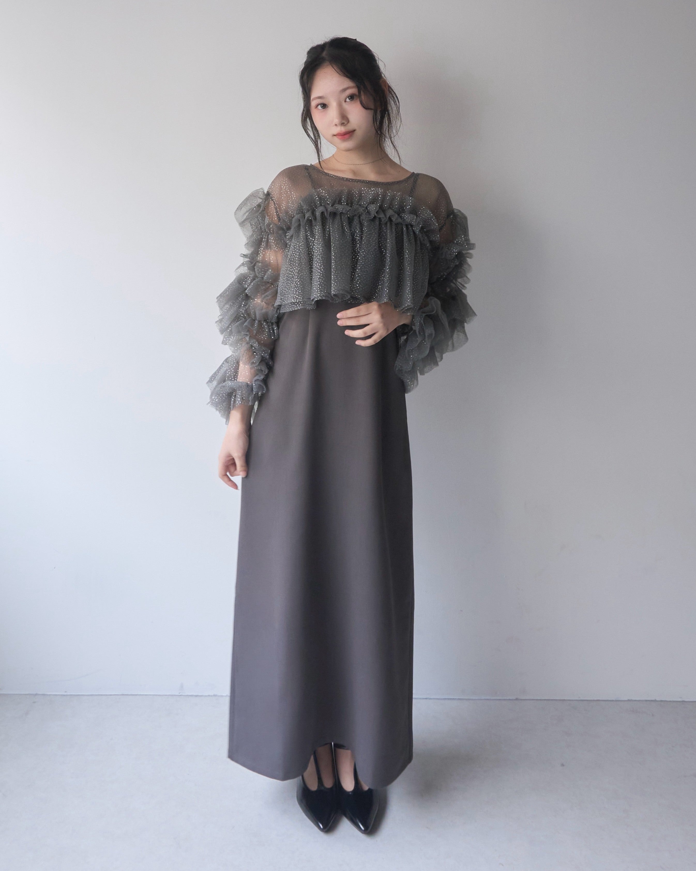 フリルラメチュールオケージョンワンピース｜MELLOWNEON (メロウネオン