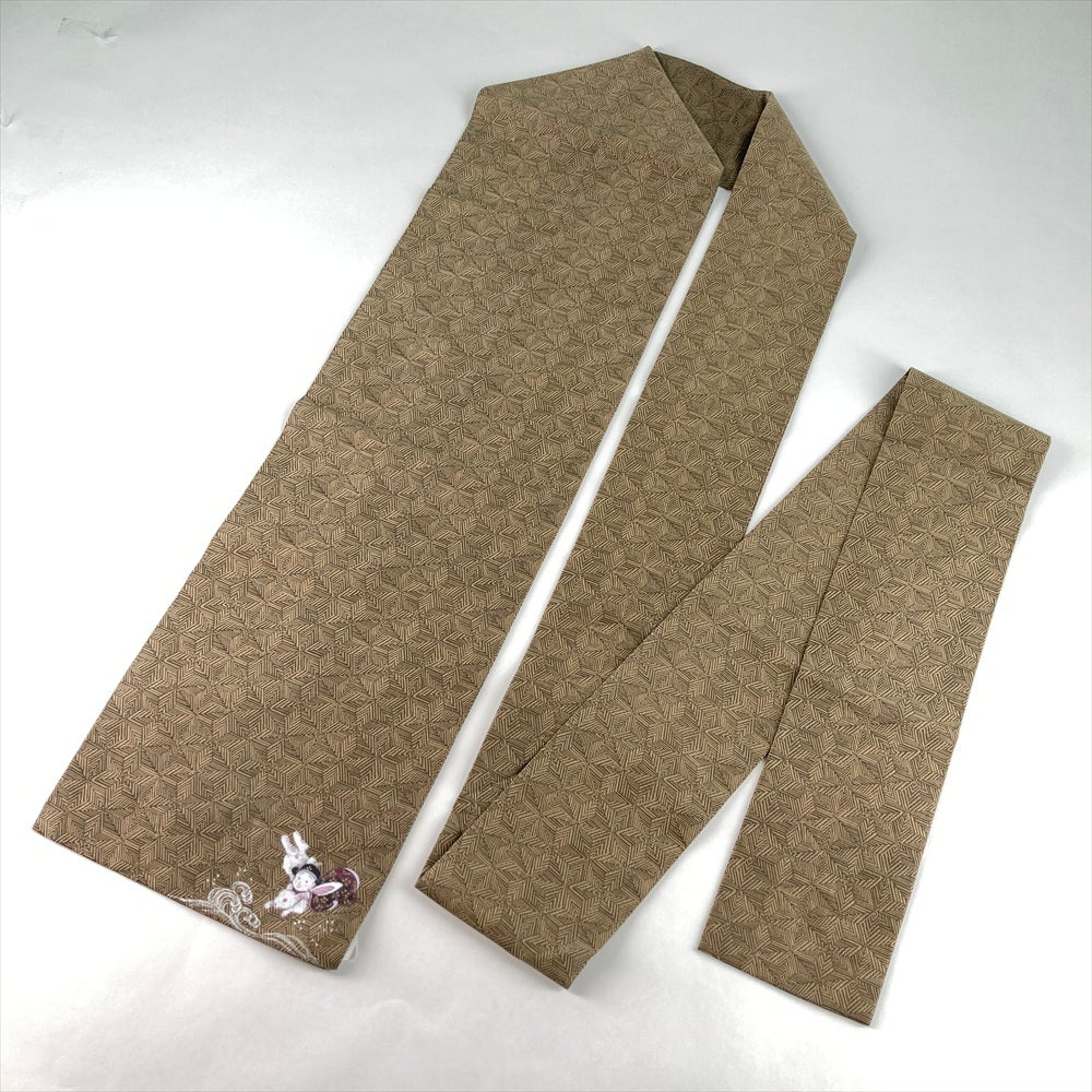 中古）名古屋帯 茶 カジュアル 名古屋仕立て 織り 菱重ね 兎 子供