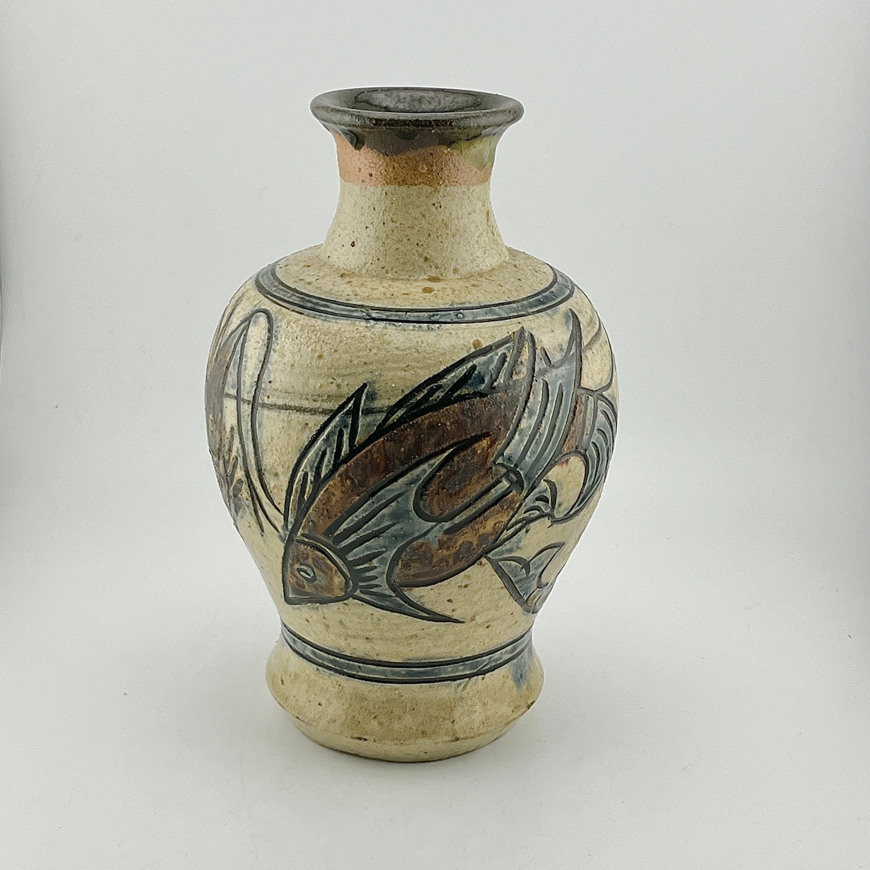 金城次郎 壺屋時代 魚紋皿／直径22cm 民藝 金城次郎 壺屋時代 魚紋皿