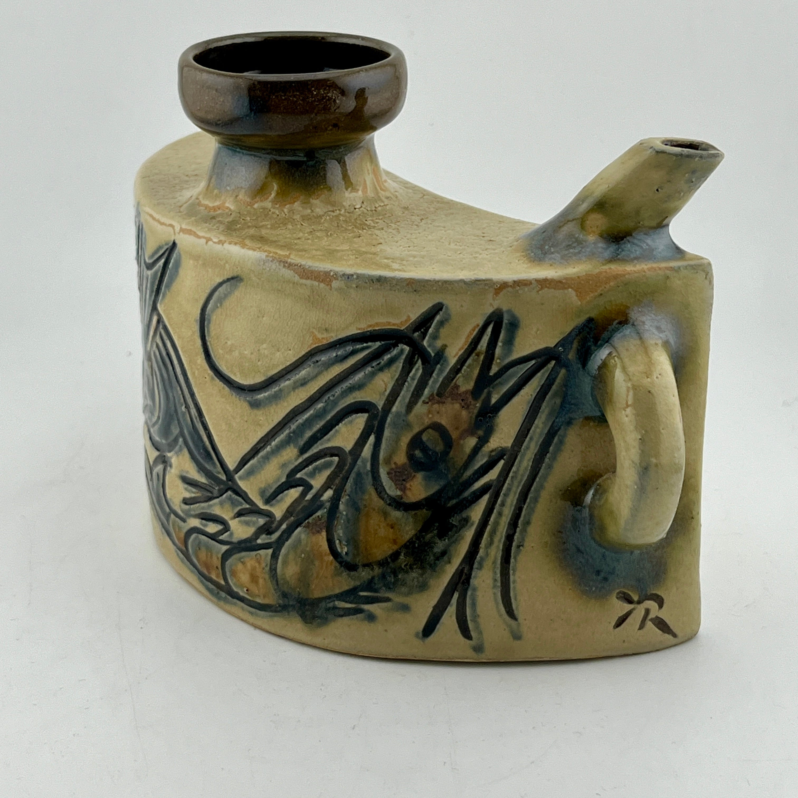 本物保証】金城次郎 魚紋抱瓶 共箱 栞 人間国宝 壺屋焼 壷屋焼 双魚紋