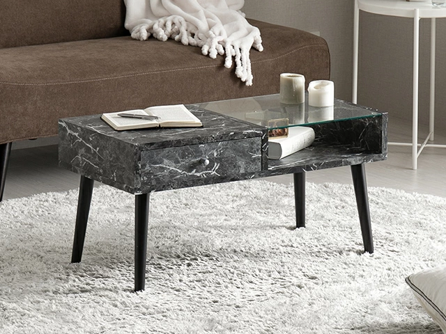 モダンデザイン コーヒーテーブル 大理石 グレー鏡面仕上げ