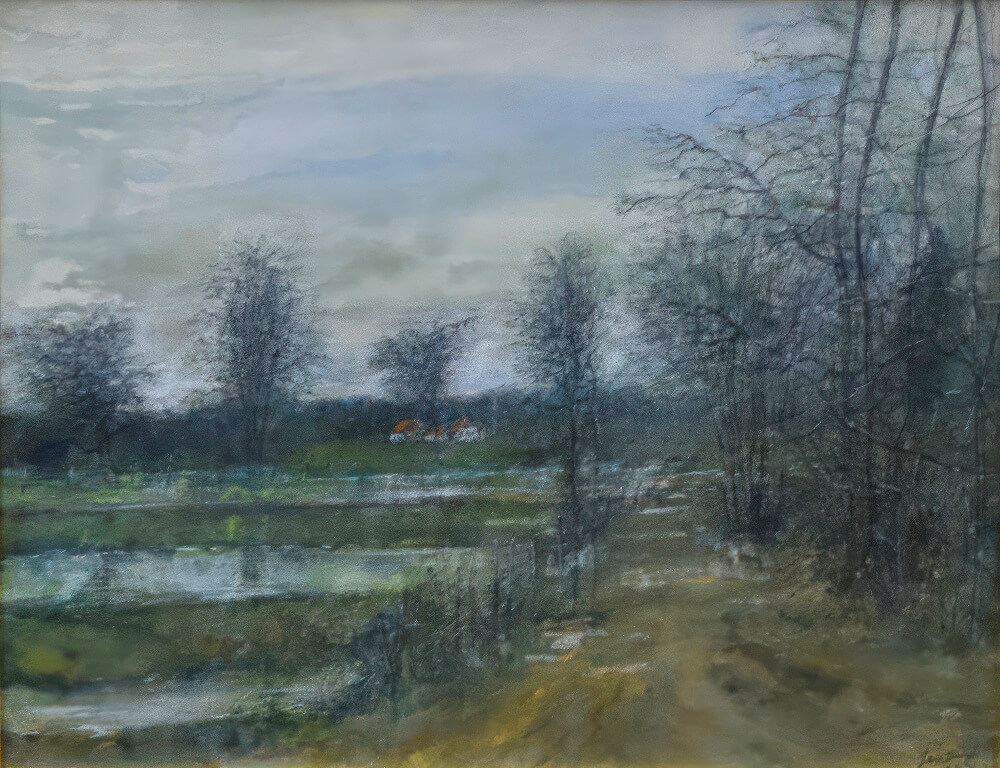 フランス 風景画 絵画 リトグラフ 版画 ベルナール・ガントナー 「春の