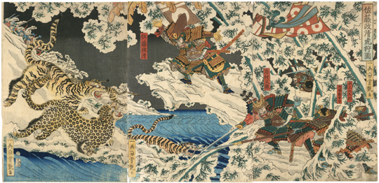 古美術もりみや/歌川芳艶 Yoshitsuya 『佐藤政清虎狩図』-加藤清正の虎