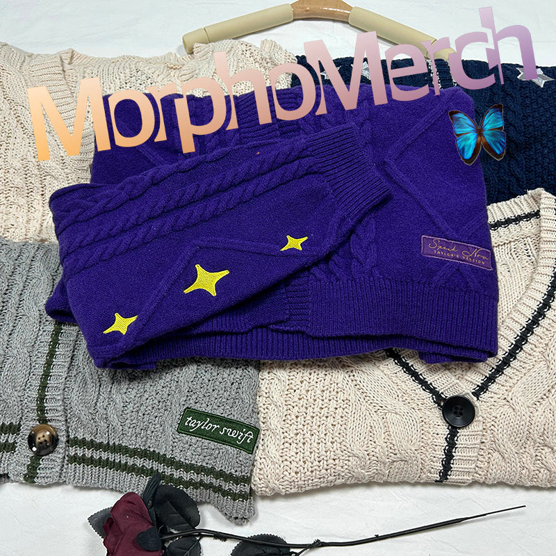Taylor Swiftie Speak Now Purple Cardigan with Folklore Gold Stars