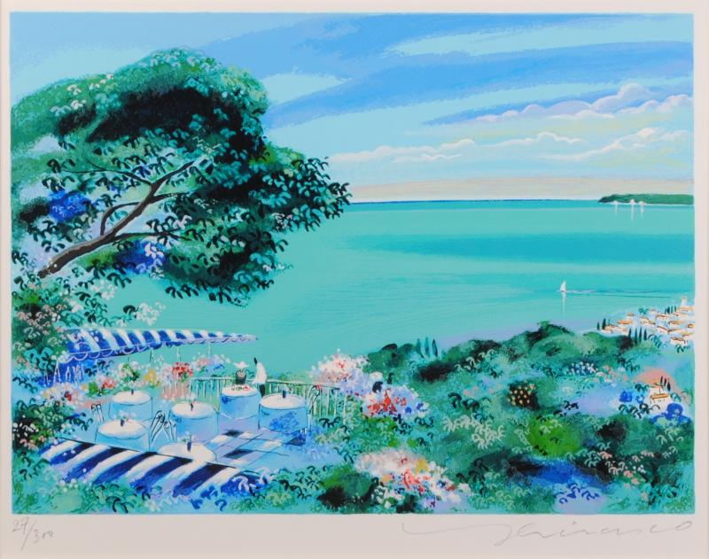 海の絵画をシルクスクリーンの版画で制作した平野琳人の海の絵「海の