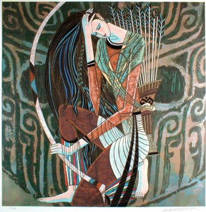 人と自然」 ティン＝シャオ＝クァン（丁紹光） シルクスクリーン 人と