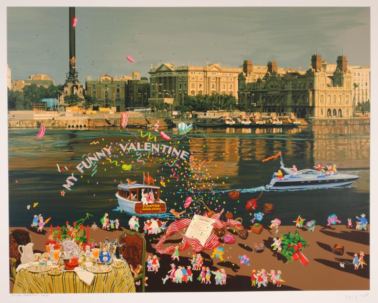 ヒロ・ヤマガタがシルクスクリーンの版画で制作したパリの絵「恋人たち