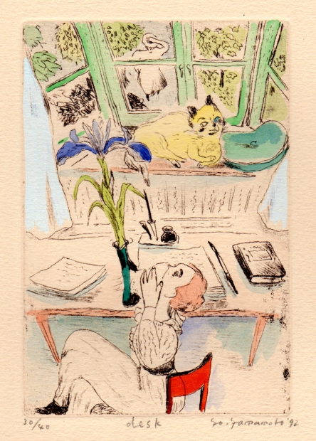 銅版画(エッチング)で山本容子が制作した絵「デスク」をご購入