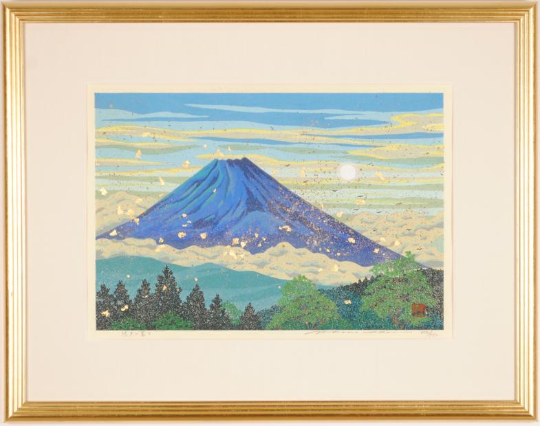 井堂雅夫 オリジナル手摺り木版画 悠久の富士 限定品 木版画 金箔装飾
