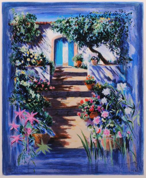 花柄・風景画の三つ折りスクリーン