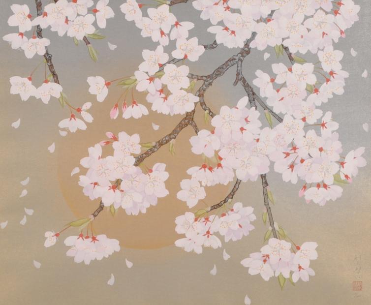 森田りえ子「枝垂れ桜」リトグラフ直筆サイン・落款・エディション