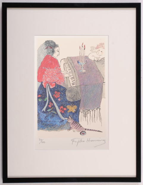 インテリアの絵画をリトグラフの版画で制作したフジ子・ヘミングの