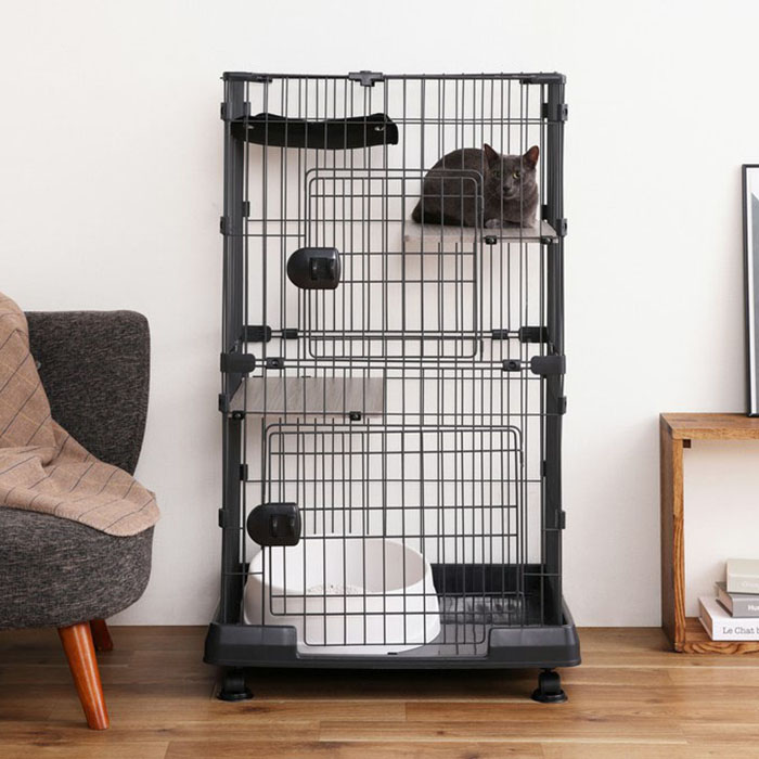 ミニキャットケージ ハンモック付き 69×54.5×115cm マットグレー